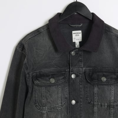 Black regular corduroy collar denim jacket River Island