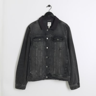 Black regular corduroy collar denim jacket River Island