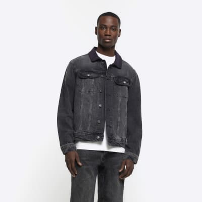 Black regular corduroy collar denim jacket River Island