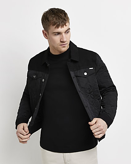 Black regular fit  quilted denim jacket