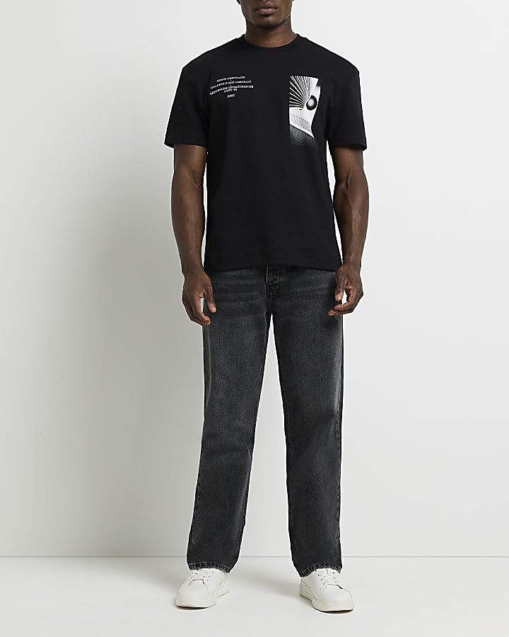 Black regular fit Abstraite graphic t-shirt