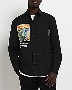 Black regular fit art print shirt