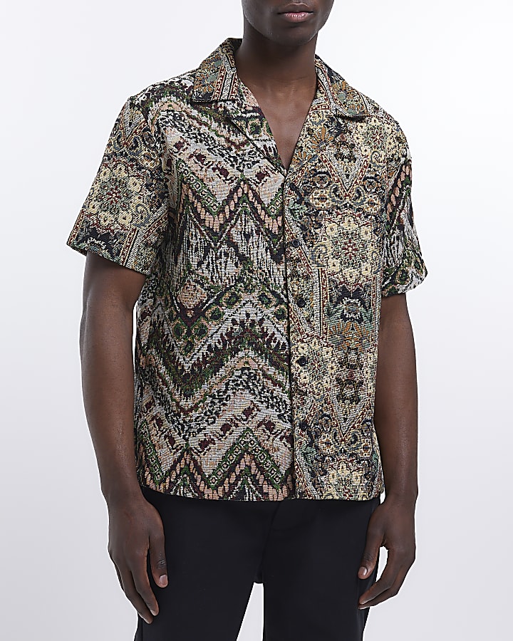 Black regular fit Aztec short sleeve shirt