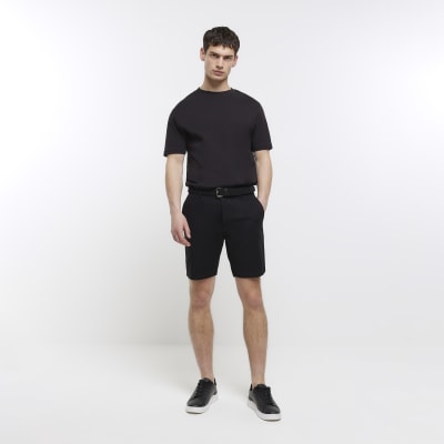 Black regular fit belted chino shorts