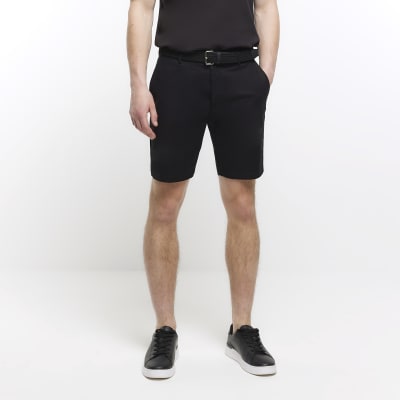 Black regular fit belted chino shorts
