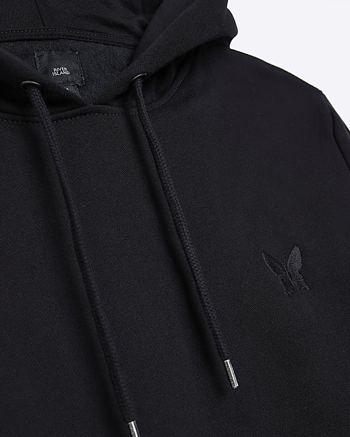 Black regular fit butterfly detail hoodie