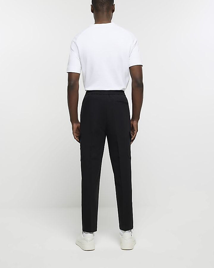 Black regular fit cargo smart trousers
