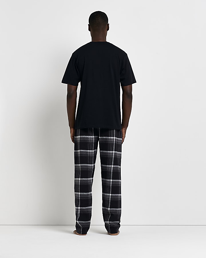 Black Regular fit Check print pyjama set