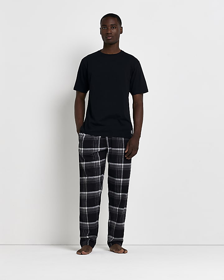 Black Regular fit Check print pyjama set