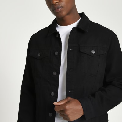 River island mens store black denim jacket