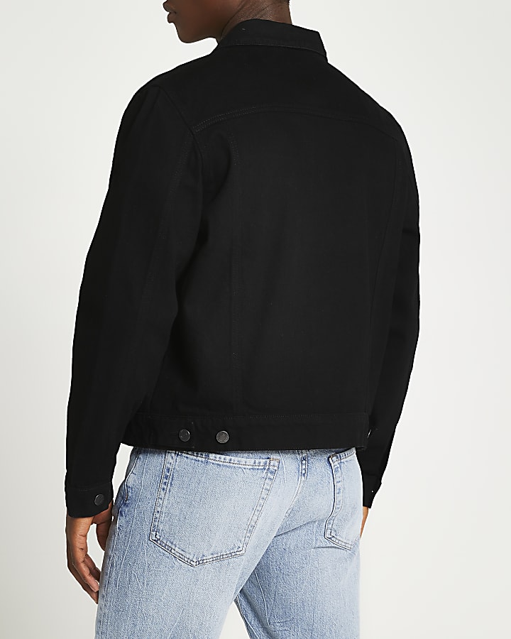 Black regular fit classic denim jacket