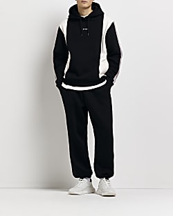 Black Regular fit colour block hoodie