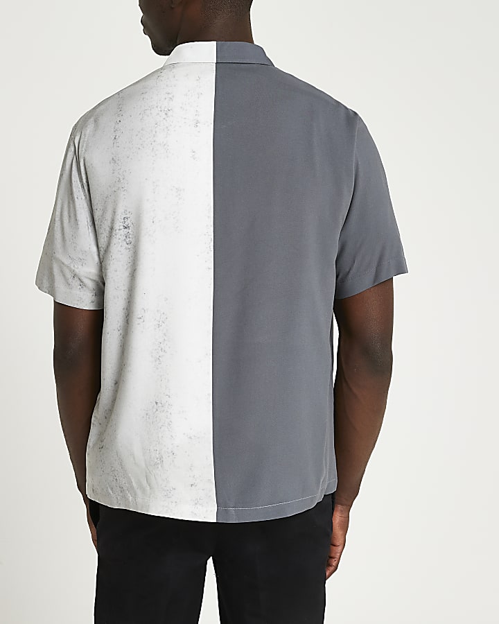 Black regular fit colour block ombre shirt