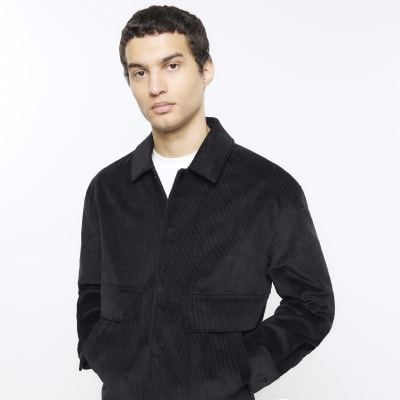 Black regular fit corduroy Harrington jacket River Island