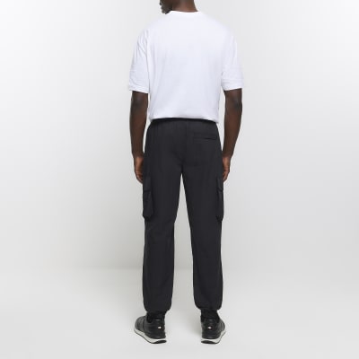 Black regular fit cuffed cargo trousers | River Island