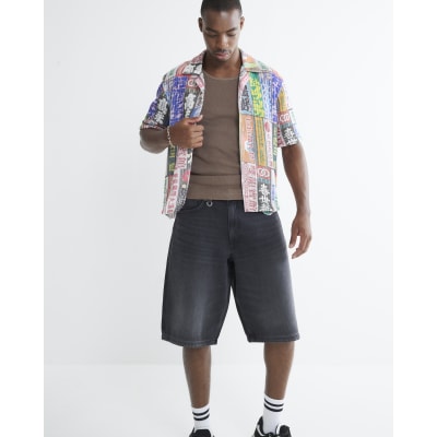Black Regular Fit Denim Jorts