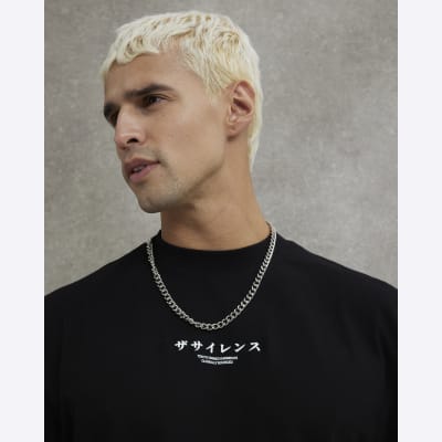 Black Regular Fit Dragon Script T-Shirt