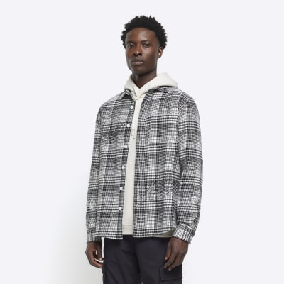 Black regular fit embroidered check shirt