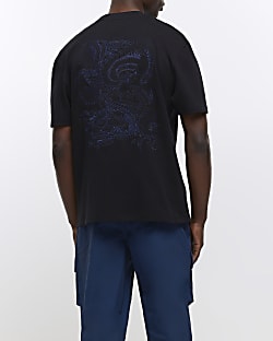 Black regular fit embroidered t-shirt