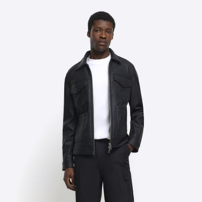 Black regular fit faux leather western jacket | River Island