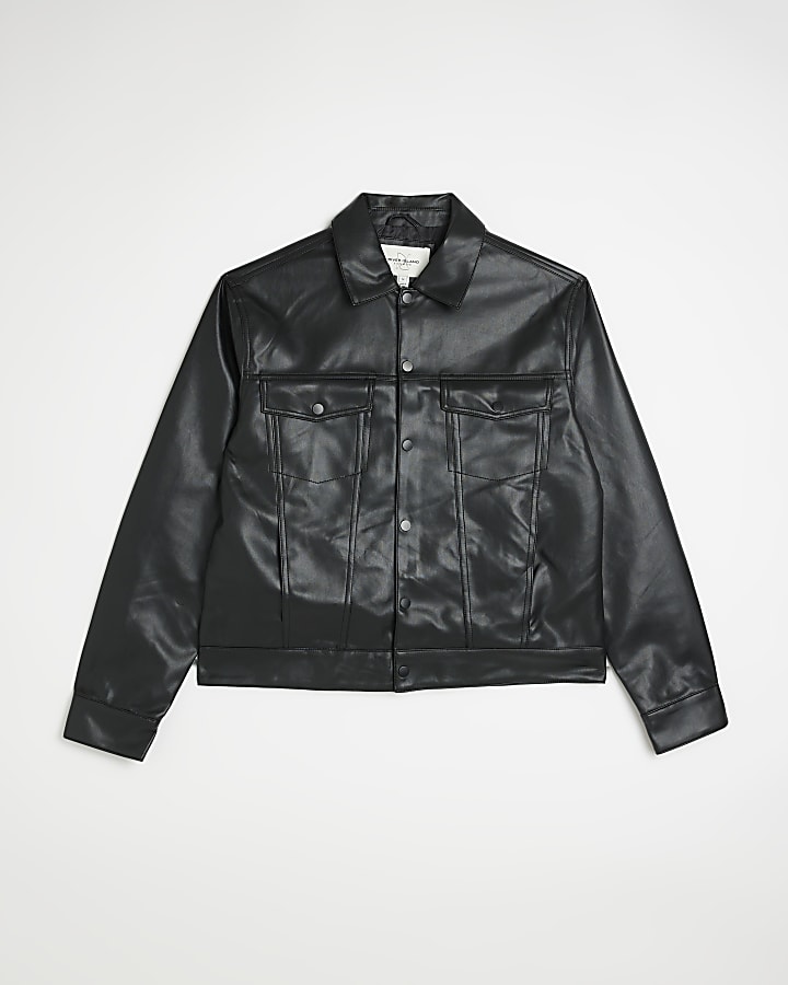 Black Regular fit Faux leather western jacket