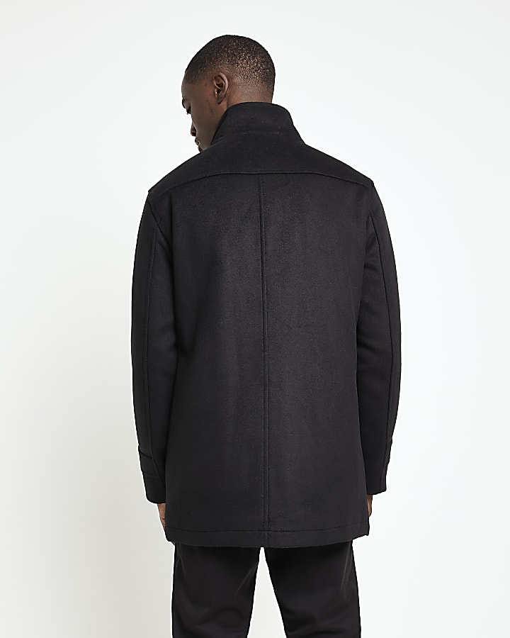 Black Regular fit fixed liner Wool blend coat