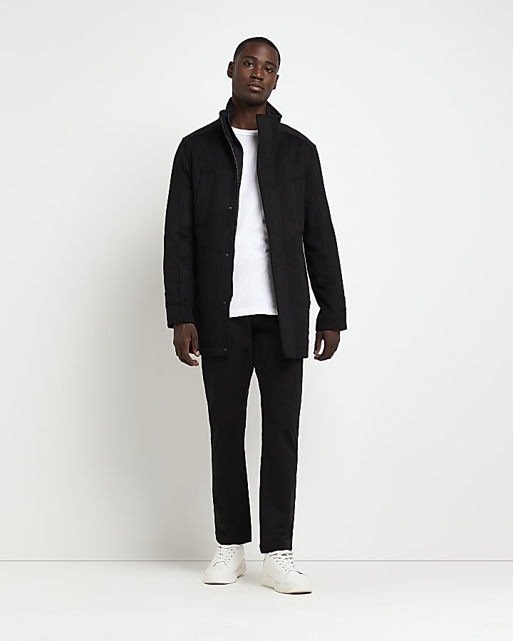 Black Regular fit fixed liner Wool blend coat