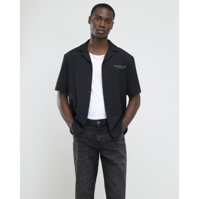 Black Regular Fit Floral Embroidery Shirt