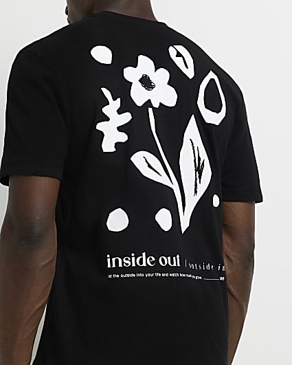 Black regular fit Floral graphic t-shirt