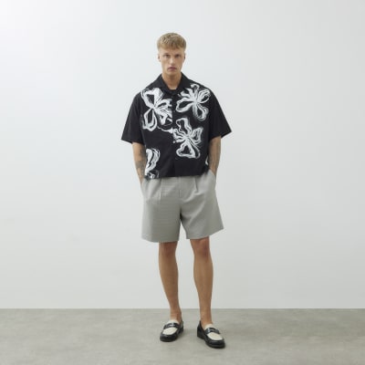 Black Regular Fit Floral Print Shirt