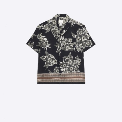 Black regular fit floral print shirt