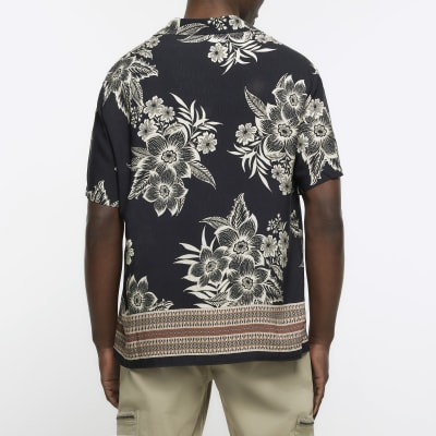 Black regular fit floral print shirt