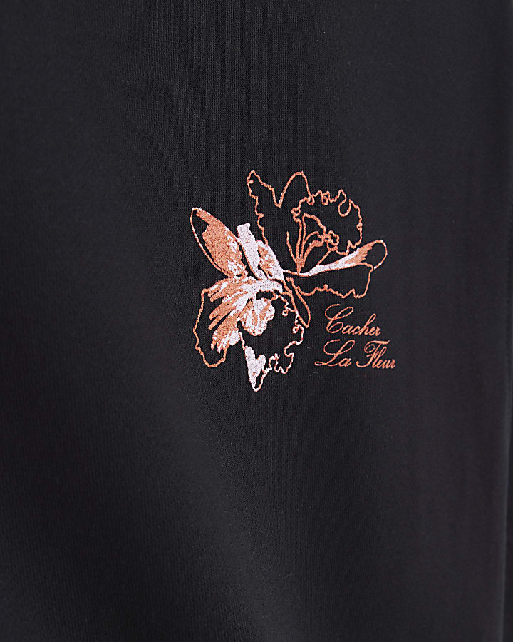 Black regular fit floral print sweatshirt