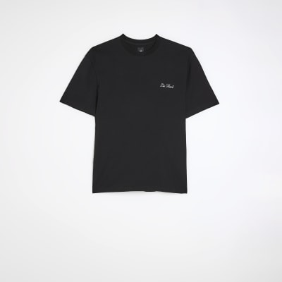 Black regular fit floral print t-shirt