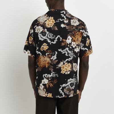 Black regular fit floral short sleeve shirt | River Island