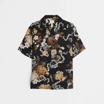 Black regular fit floral short sleeve shirt | River Island