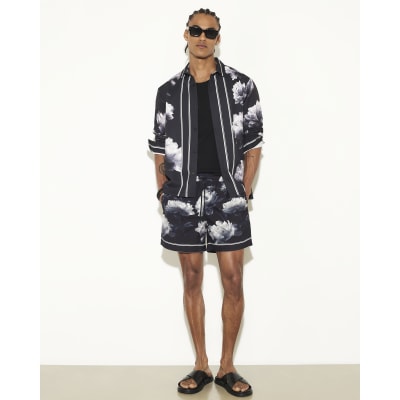 Black Regular Fit Floral Swim Shorts