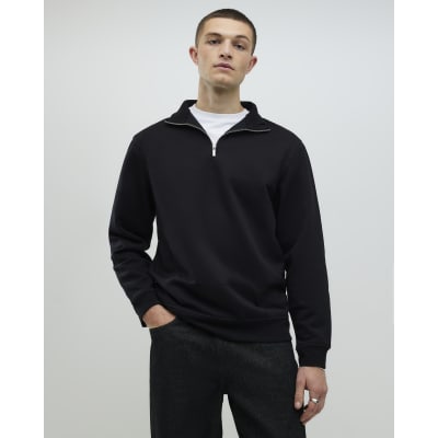 Black Regular Fit Funnel Neck Sweatshirt