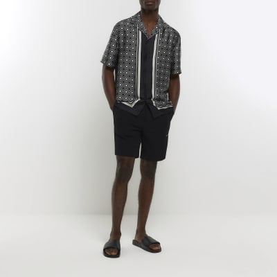 River Island Short Sleeve Bandana Revere Shirt - Black