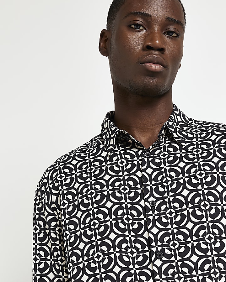 Black Regular fit Geometric long sleeve Shirt