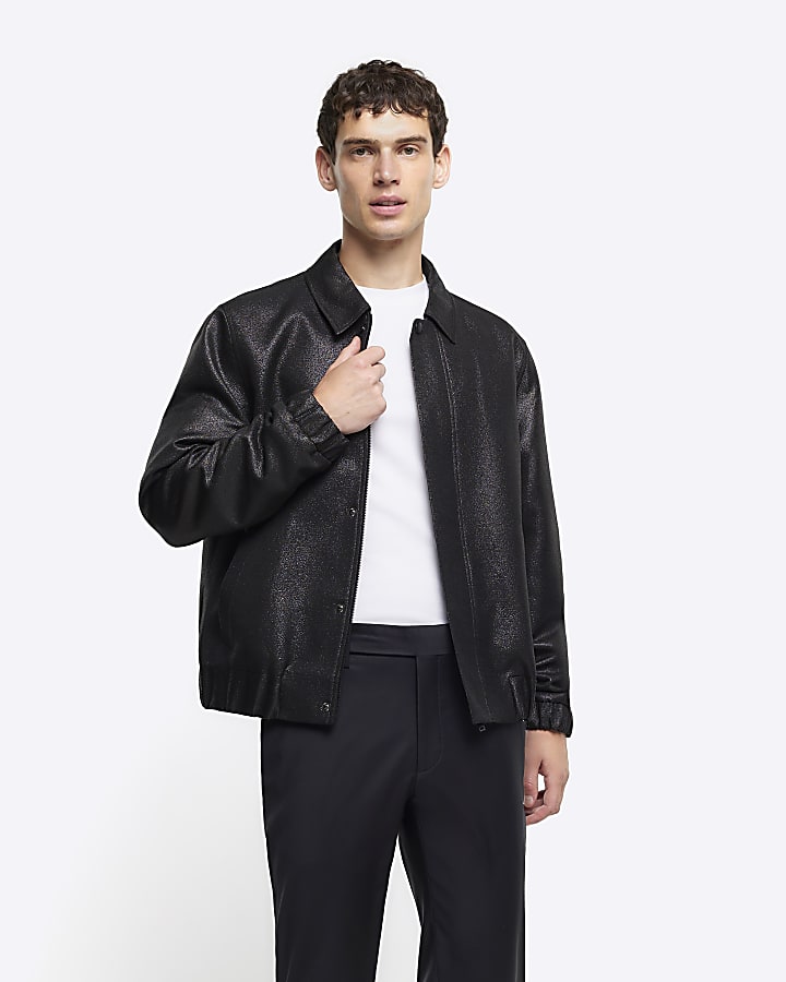 Black regular fit glitter Harrington jacket | River Island