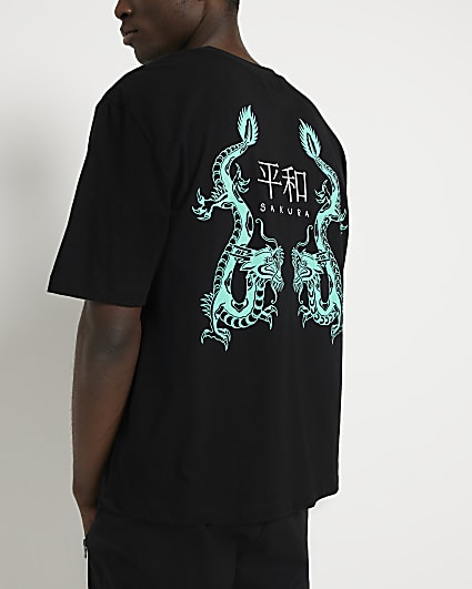 Black Regular fit graphic Dragon T-shirt