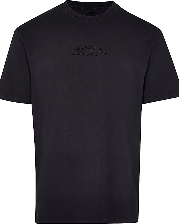 Black regular fit graphic embroidered t-shirt