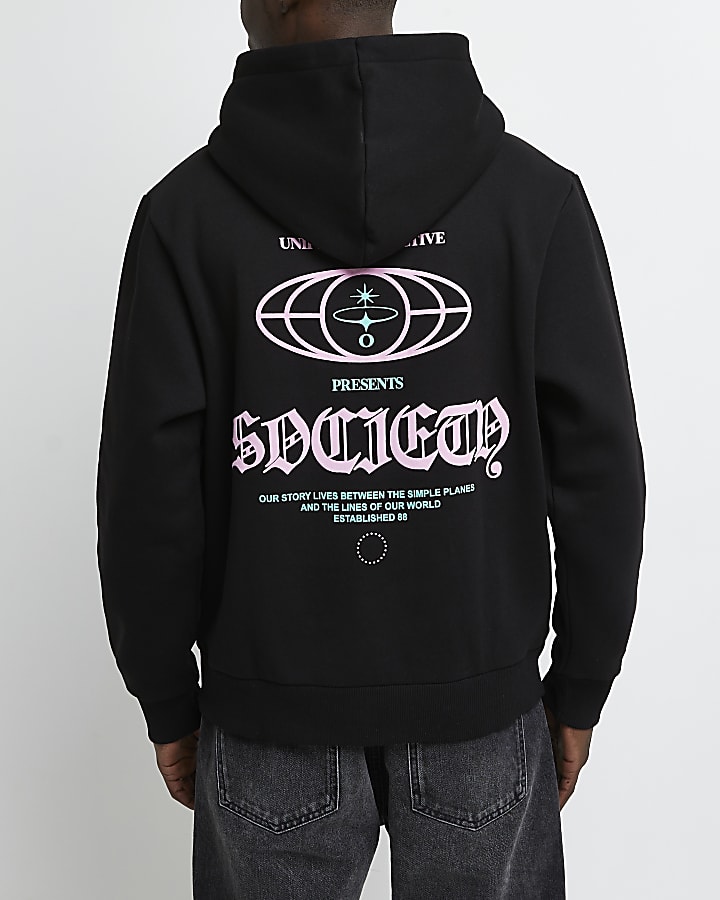 Black regular fit graphic hoodie