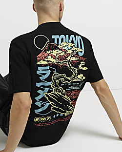 Black Regular fit graphic Japanese T-shirt