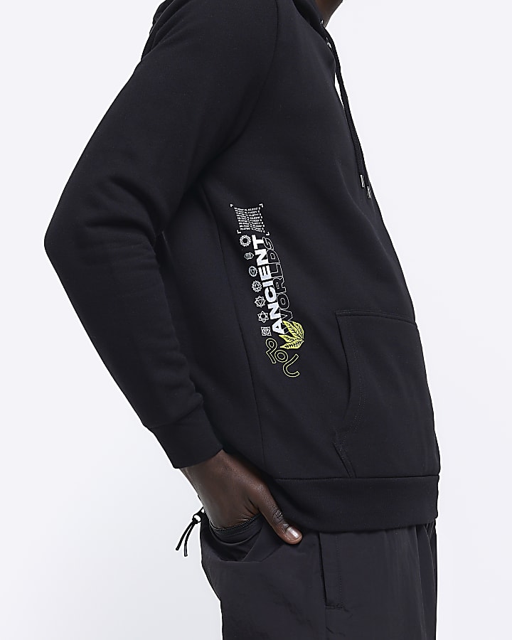 Black regular fit graphic print hoodie