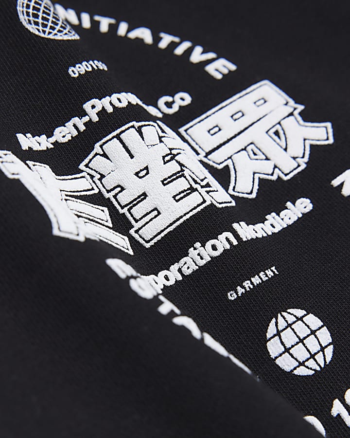 Black regular fit graphic print sweatshirt