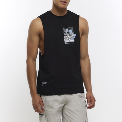 Black regular fit graphic print vest | River Island