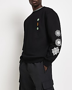 Black regular fit graphic sleeve sweatshirt