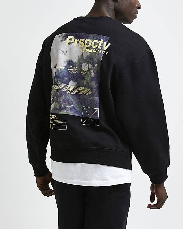 Black regular fit graphic sweatshirt